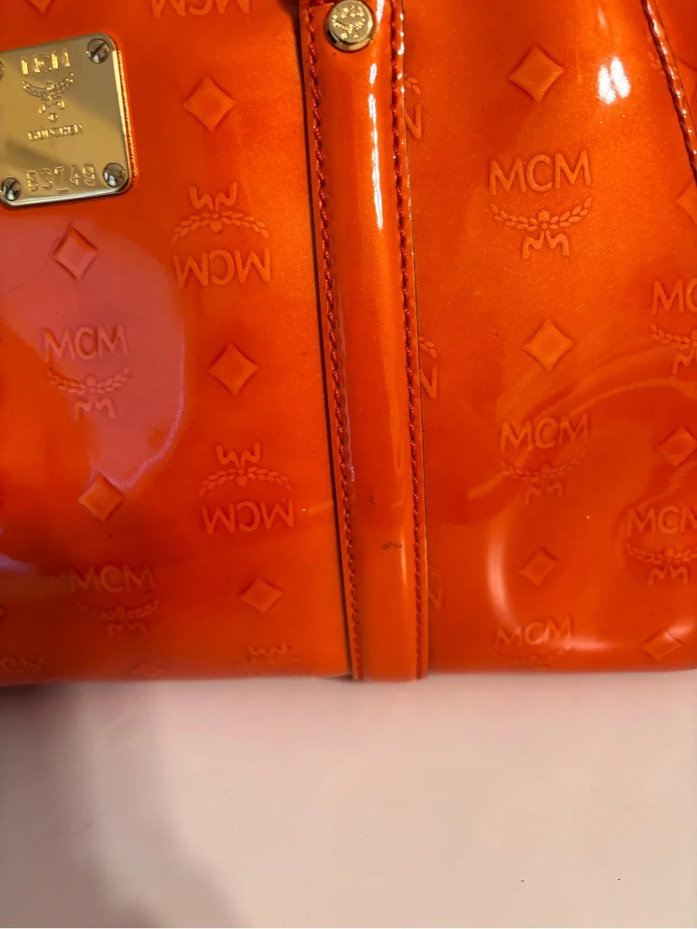 MCM Vintage Vernis Patent Leather Boston Bowling Bag – Vibrant Orange FALL BAG!!